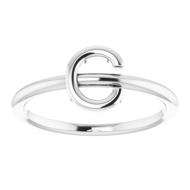 14K White Initial C Ring 3