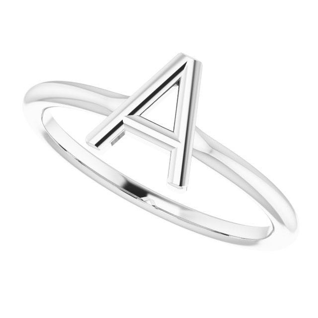 14K White Initial A Ring 5