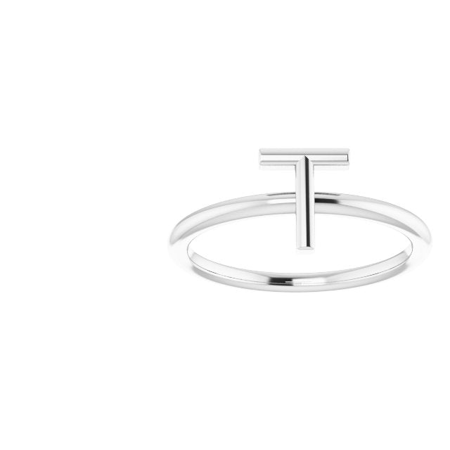 14K White Initial T Ring 3