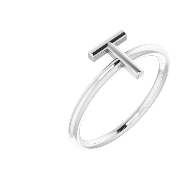 14K White Initial T Ring 1