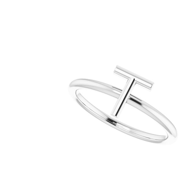 14K White Initial T Ring 5