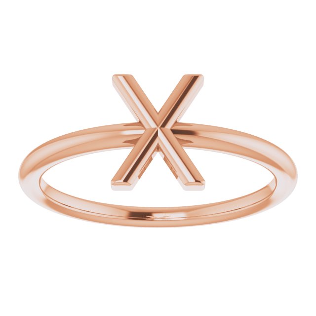 14K Rose Initial X Ring 3