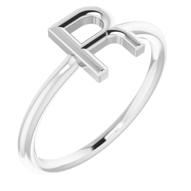 14K White Initial R Ring 1