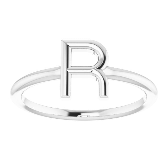 14K White Initial R Ring 3
