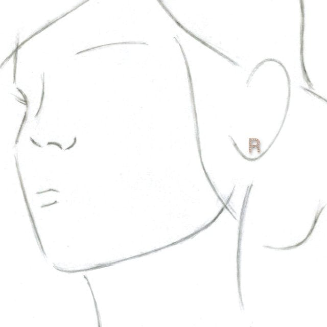 14K Rose .07 CTW Diamond Single Initial R Earring 2