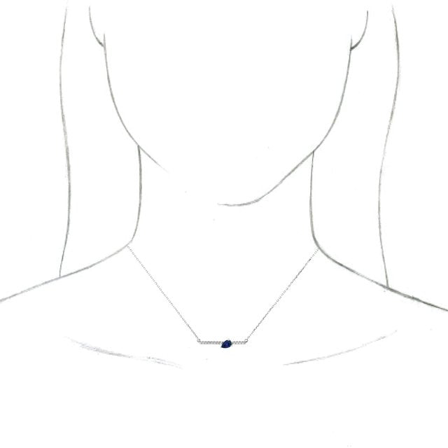 14K White Lab-Created Blue Sapphire & 1/10 CTW Diamond Bar 18" Necklace