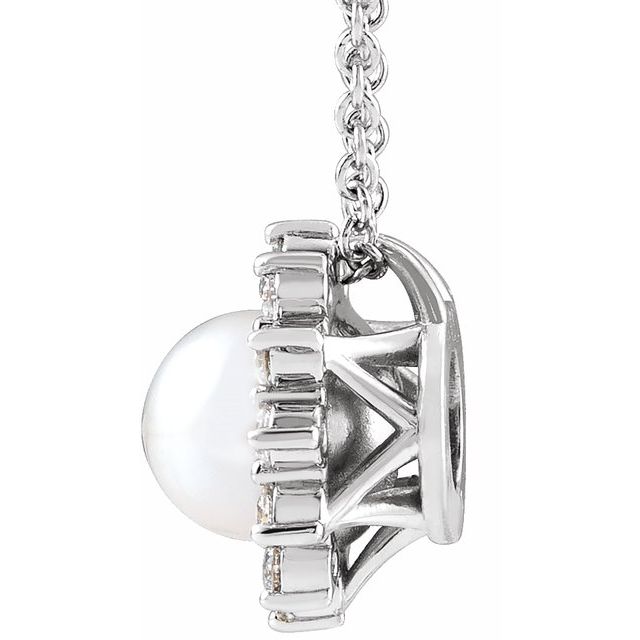 14K White Gold Cultured White Gold Akoya Pearl & 1/6 CTW Natural Diamond Halo-Style 16-18" Necklace