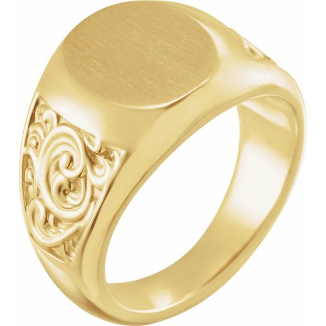 14K Yellow 14x12 mm Scroll Signet Ring 1
