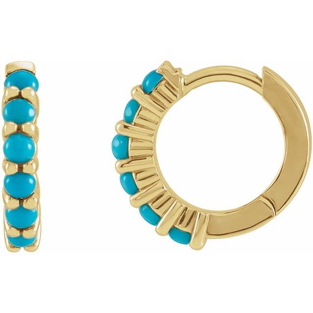 14K Yellow Gold 12.2 mm Natural Turquoise Huggie Hoop Earrings
