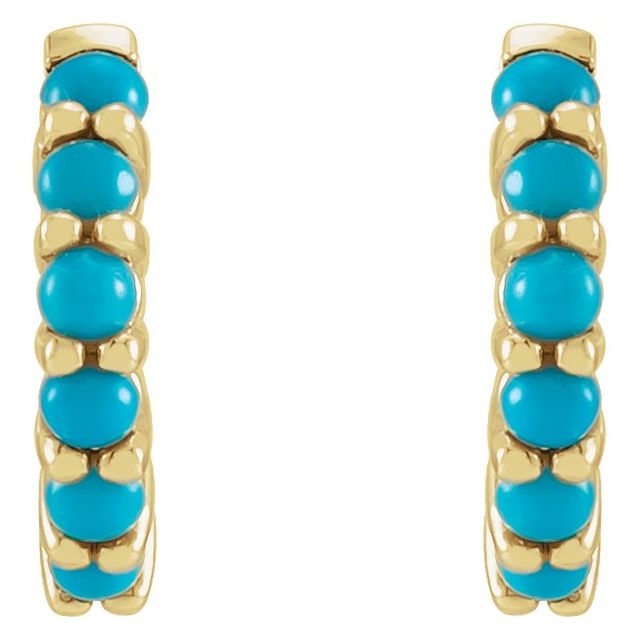 14K Yellow Gold 12.2 mm Natural Turquoise Huggie Hoop Earrings