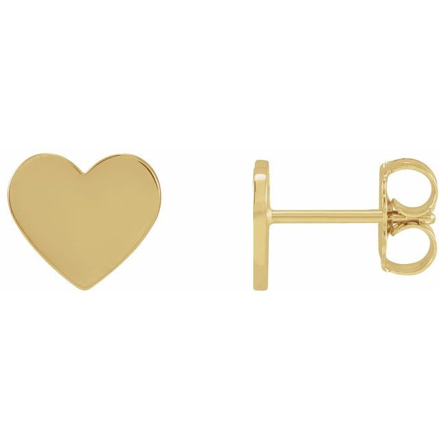 14K Yellow Engravable Heart Earrings 1