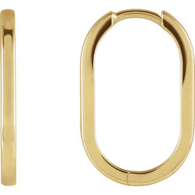 14K Yellow Gold 20 mm Elongated Oval Huggie Hoop Earrings