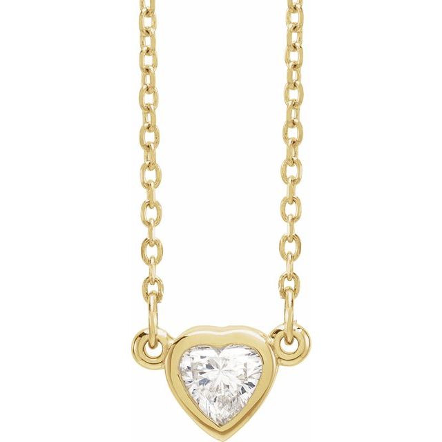 14K Yellow Gold 1/4 CT Natural Diamond Heart 16-18" Necklace