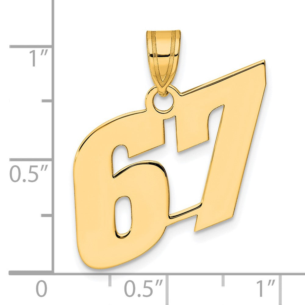 14k Polished Block Number 67 Pendant