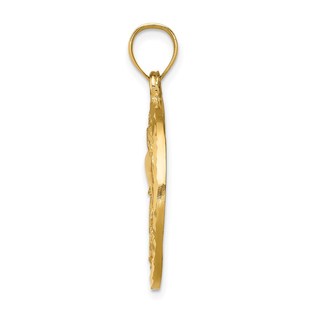 14K Diamond-cut Dolphin and Shells Circle Pendant 2