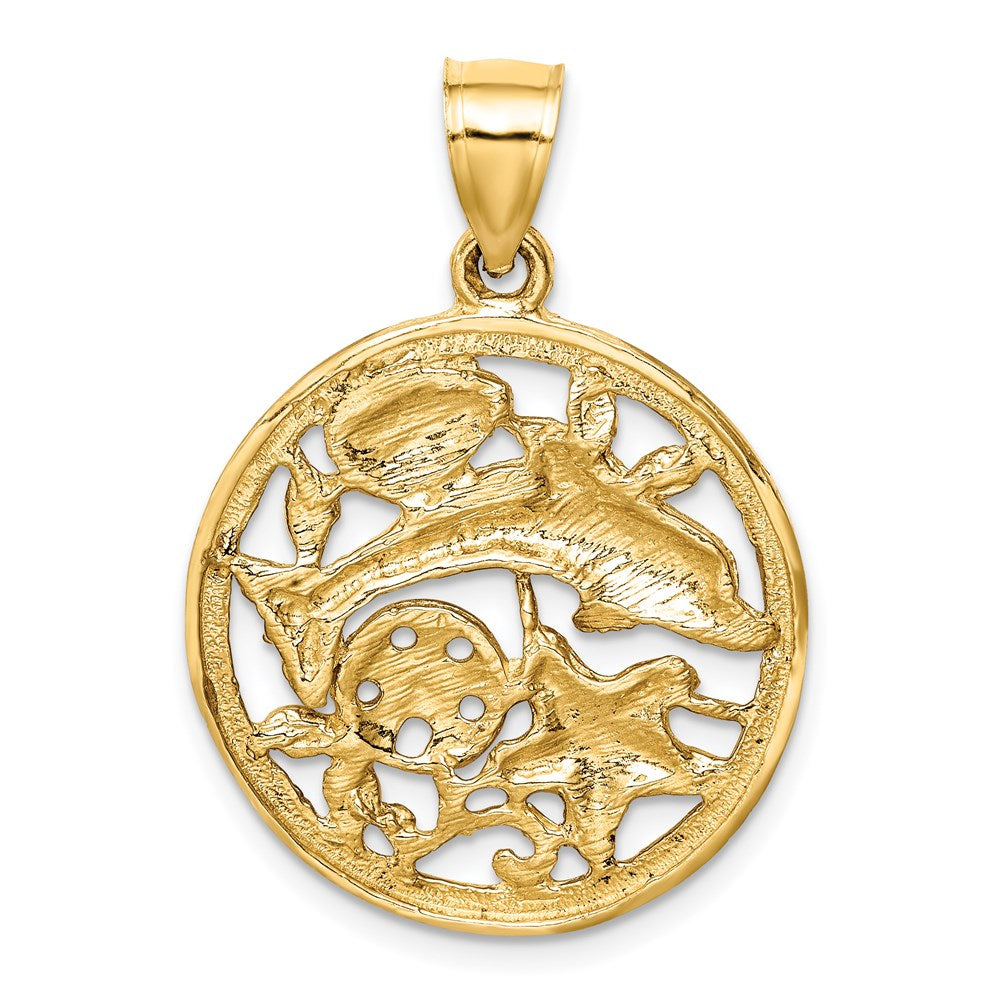 14K Diamond-cut Dolphin and Shells Circle Pendant 3