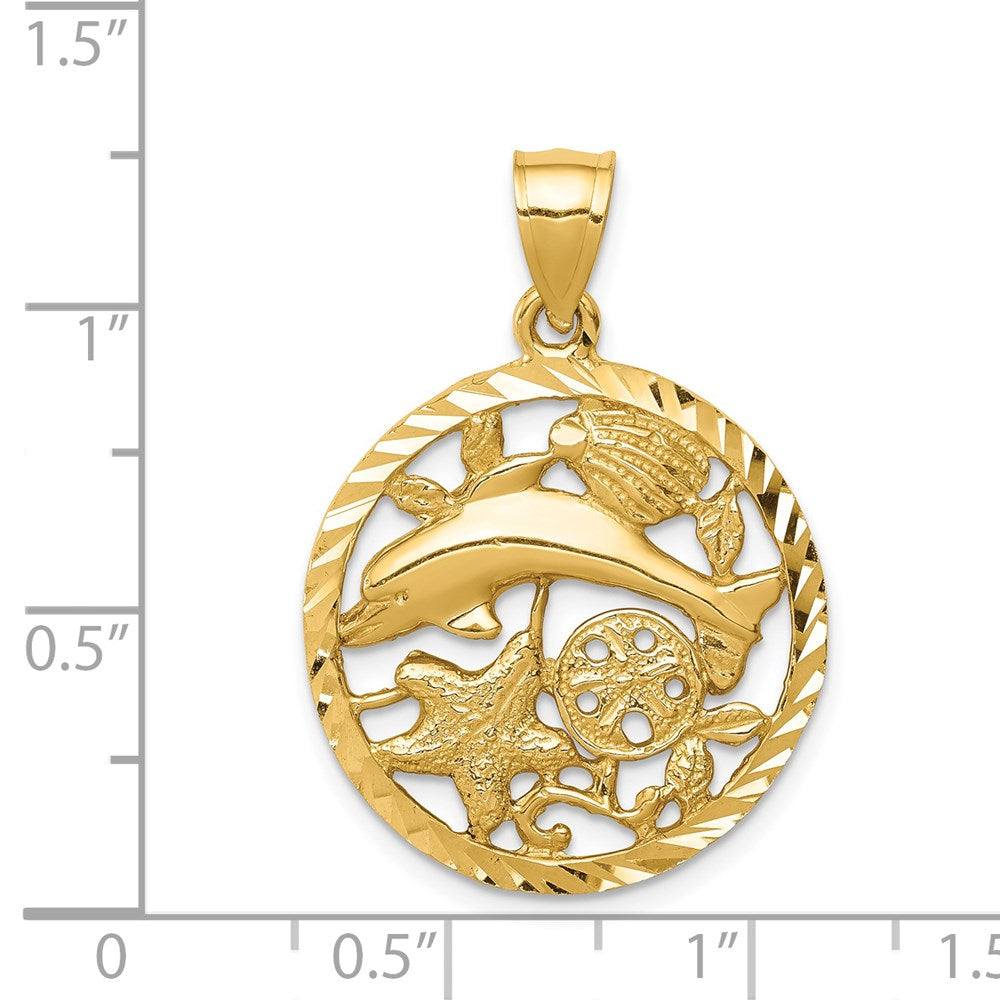 14K Diamond-cut Dolphin and Shells Circle Pendant 4