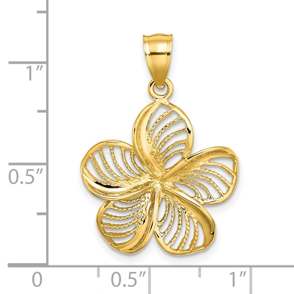 14k Polished and Beaded Plumeria Flower Charm