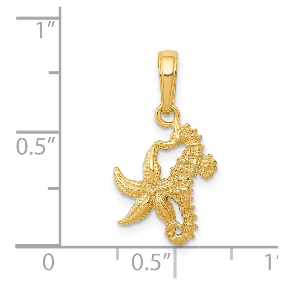 14K Solid Seahorse and Starfish Pendant 3