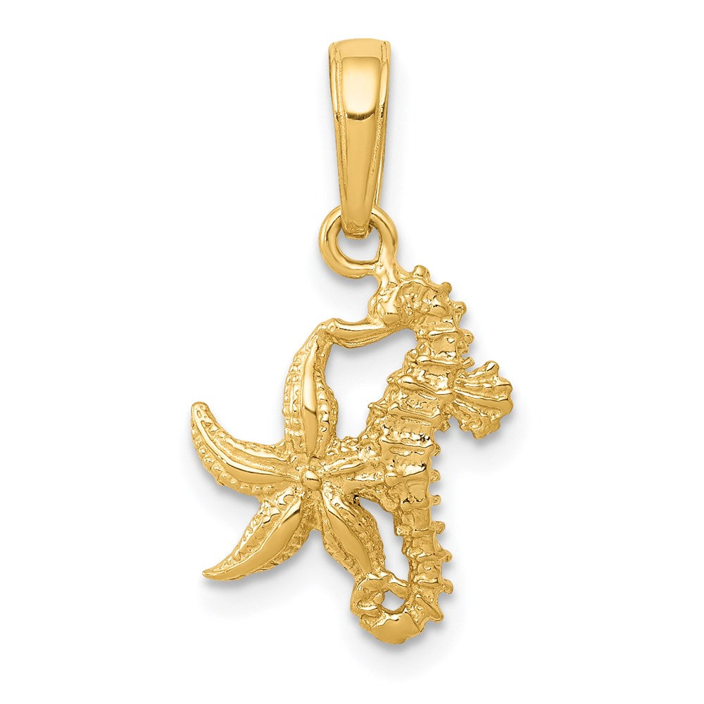 14K Solid Seahorse and Starfish Pendant 1