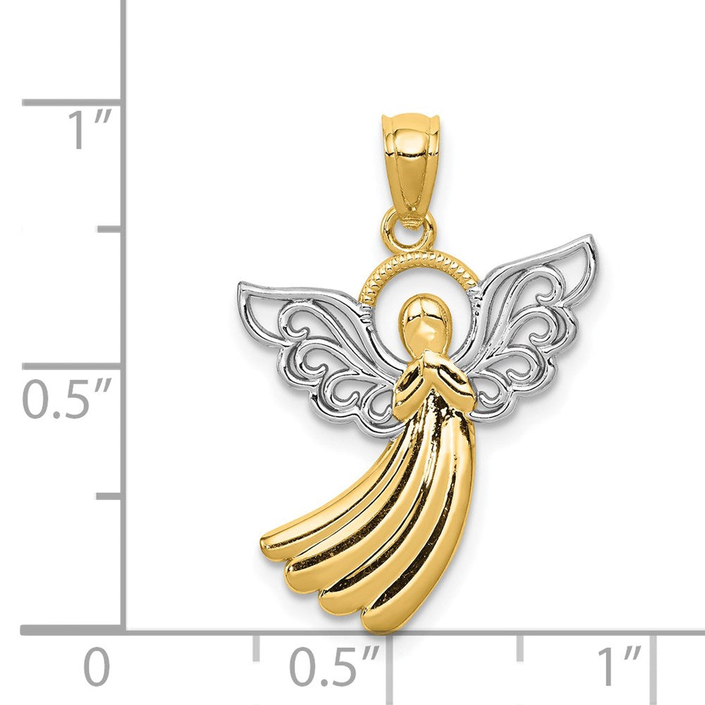 10k w/Rhodium Filigree Angel Pendant