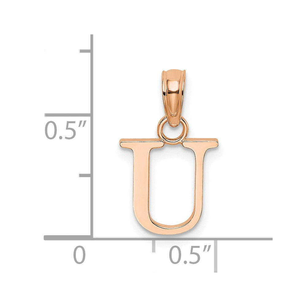 14K Rose Gold Polished Block Letter U Initial Pendant