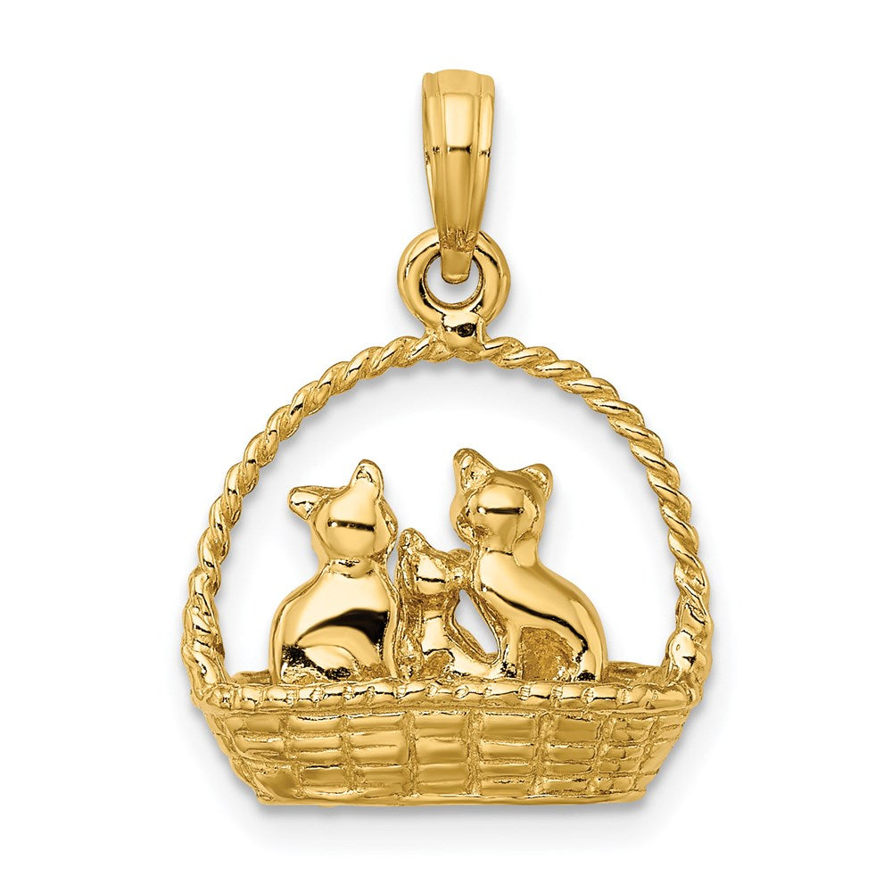 14K 3-D Cats Inside Of Basket Charm