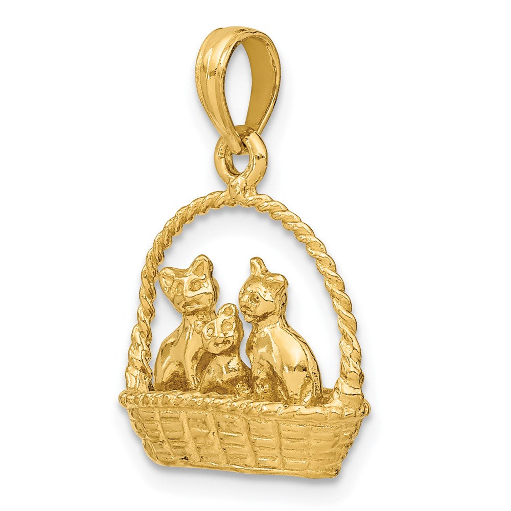 14K 3-D Cats Inside Of Basket Charm
