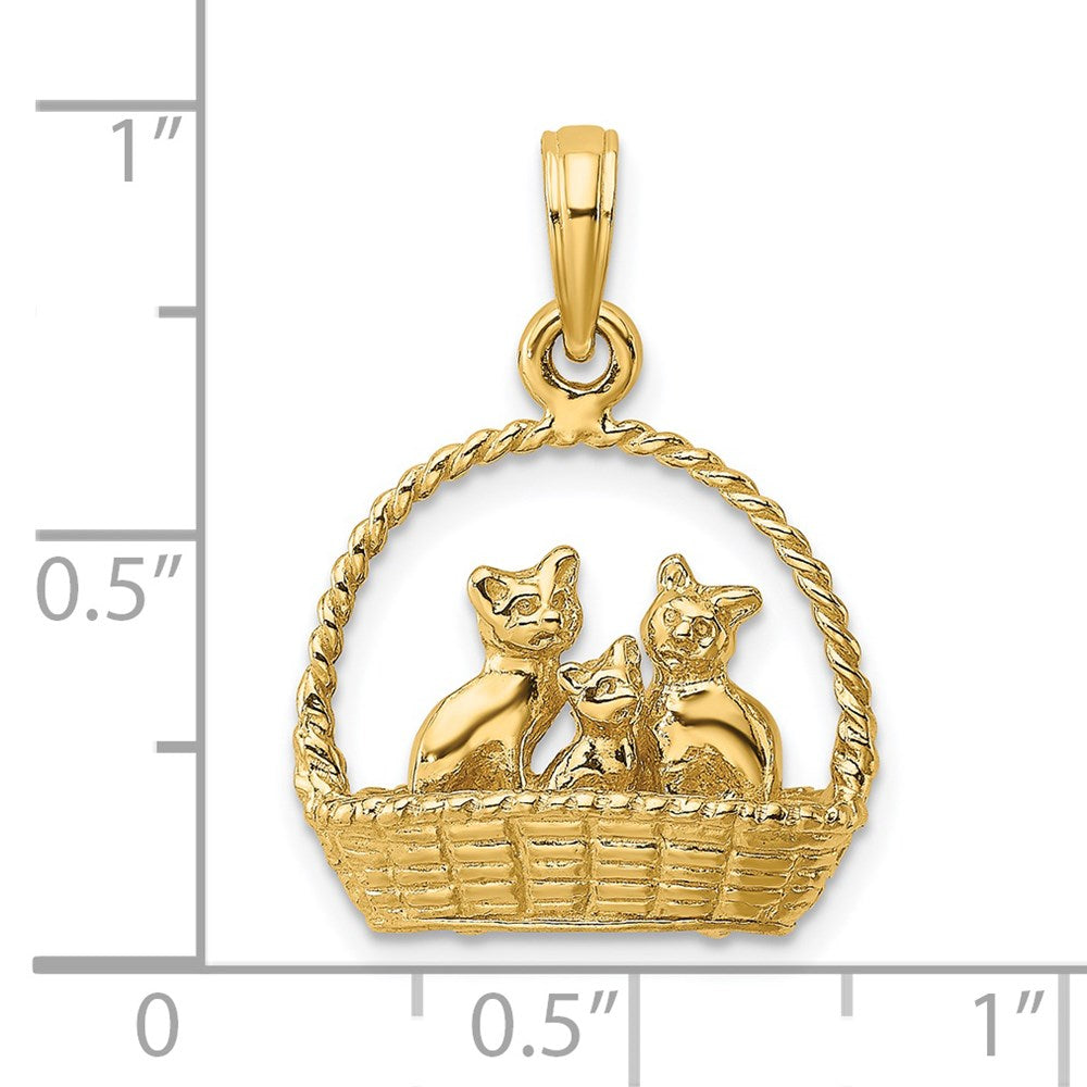 14K 3-D Cats Inside Of Basket Charm