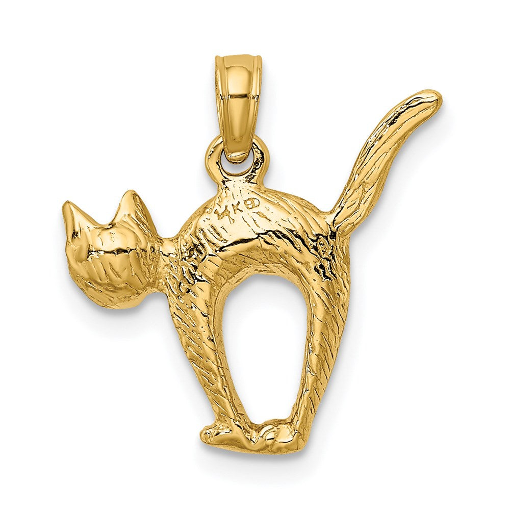 14K 3-D Textured Arch Back and Raised Tail Cat Charm