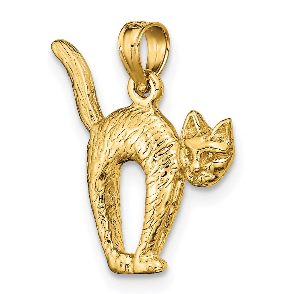 14K 3-D Textured Arch Back and Raised Tail Cat Charm