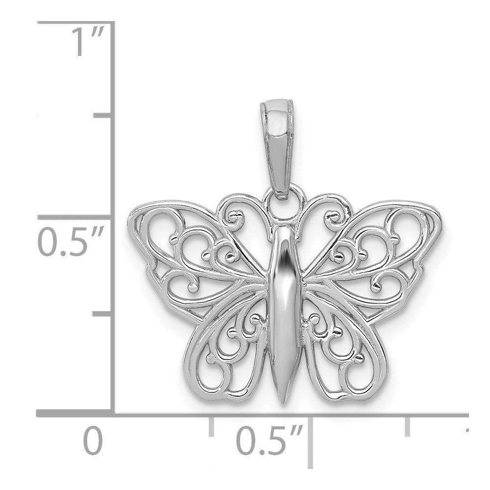 14K White Gold Filigree Butterfly Charm