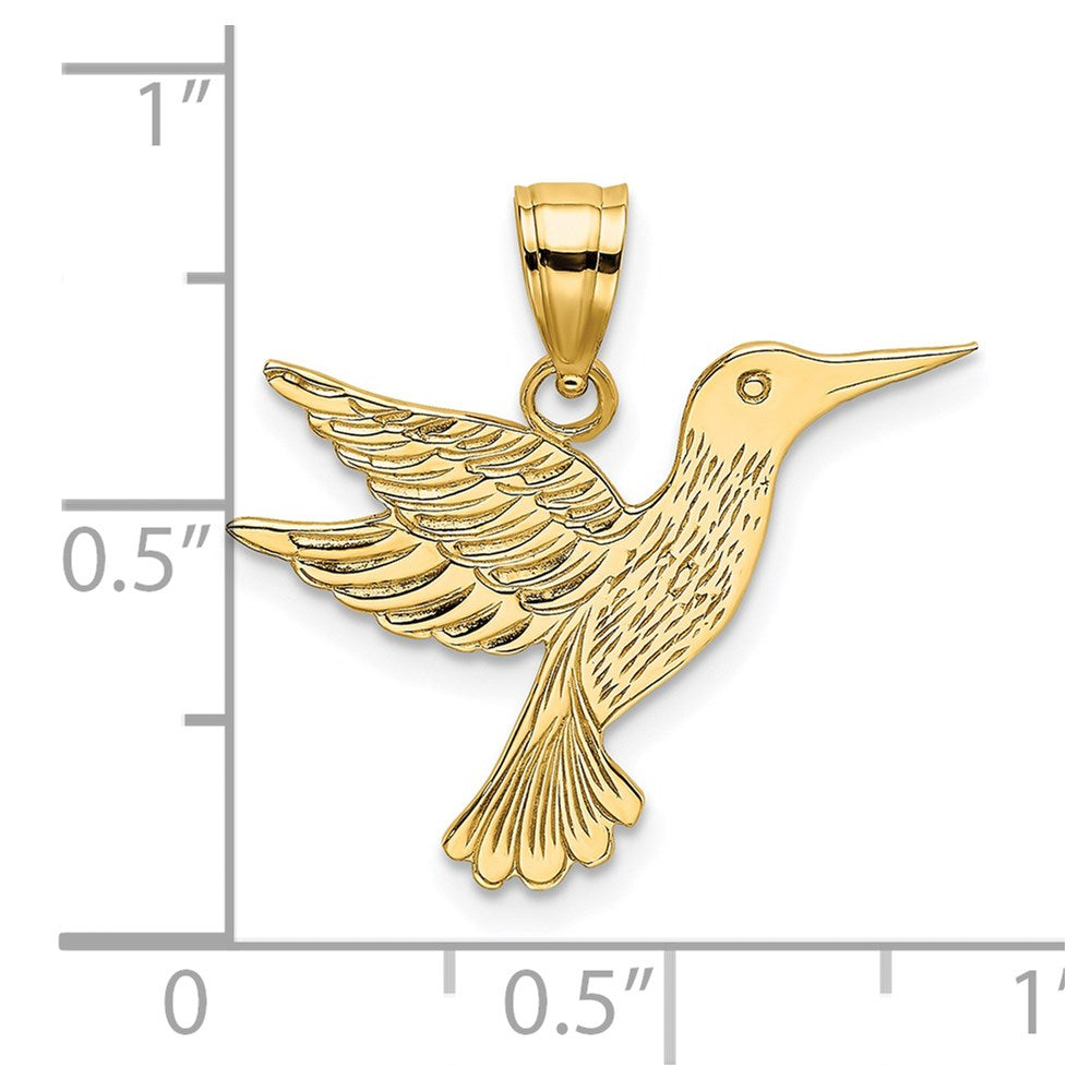14K Polished and Engraved Hummingbird Charm
