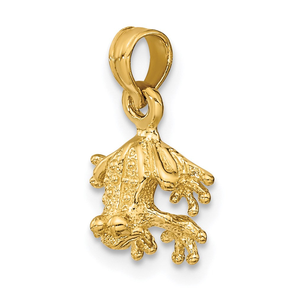 14K 3-D Textured Mini Frog Facing Down Charm