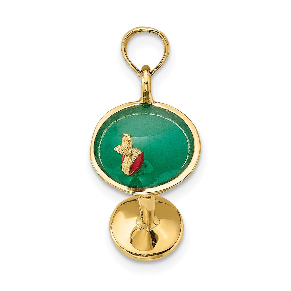 14K 3-D Green Enamel Martini w/Cherry Charm