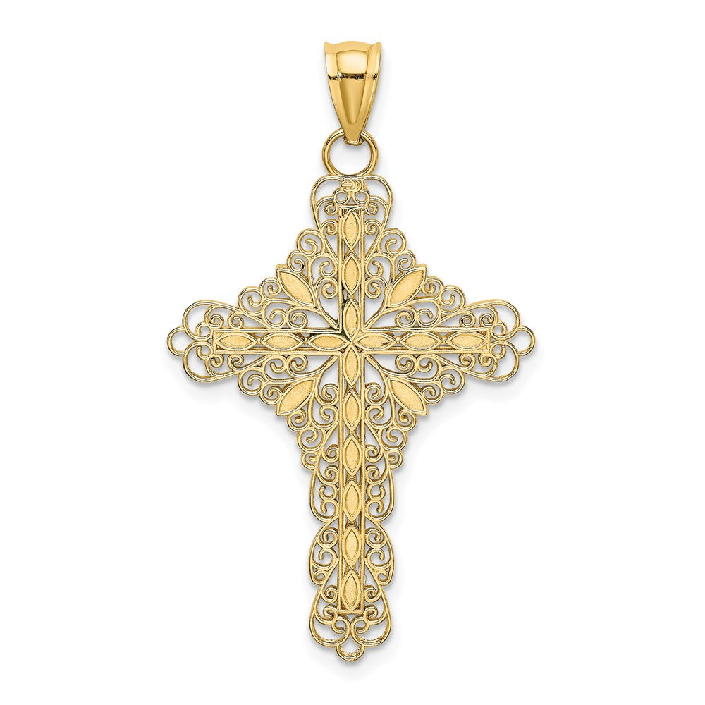 14K Green Enamel Filigree Cross Charm