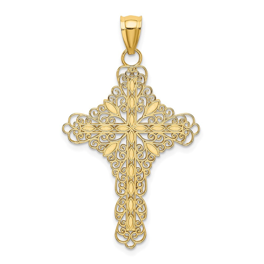 14K White Enamel Filigree Cross Charm
