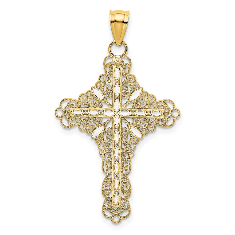 14K White Enamel Filigree Cross Charm