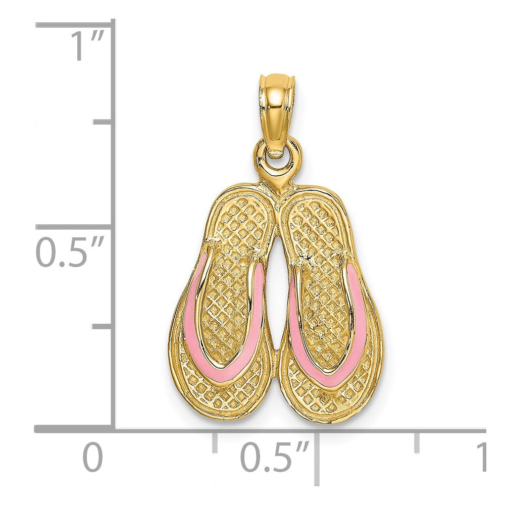 14k 3D W/ Pink Enamel Double Flip-Flop Charm