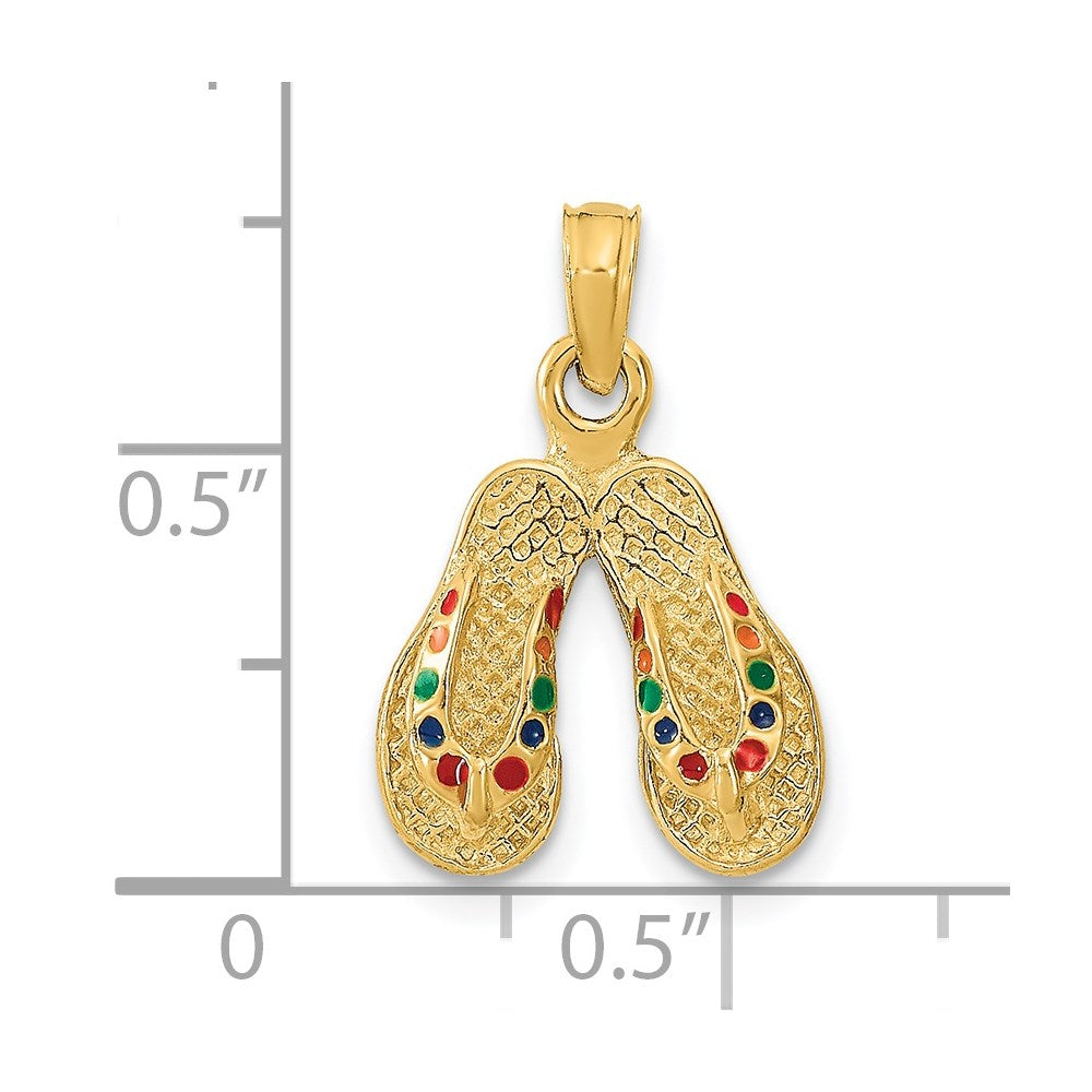 14k 3D W/ Multi-Color Enamel Double Flip-Flop Charm