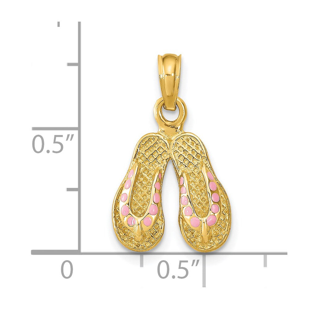 14k 3D W/ Pink Enamel Double Flip-Flop Charm
