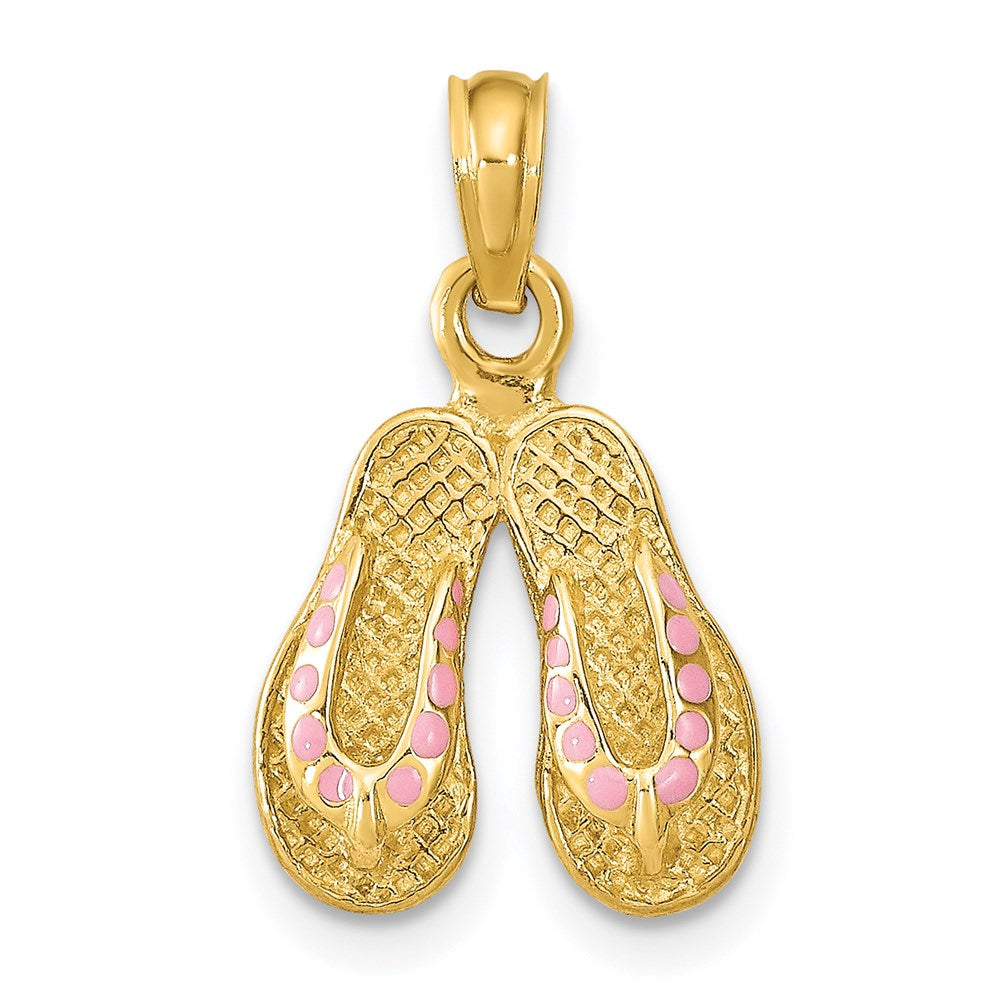 14k 3D W/ Pink Enamel Double Flip-Flop Charm