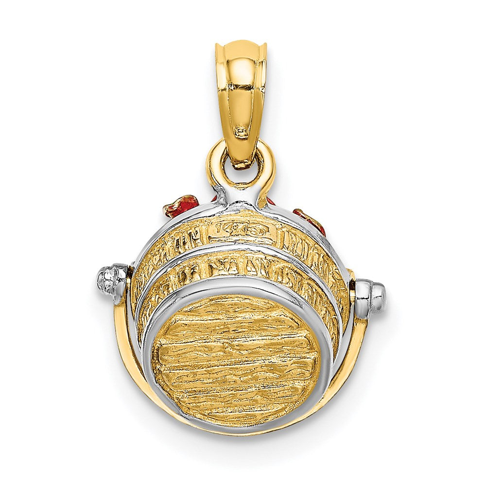14K w/ White Rhodium 3-D Enamel Apple Basket