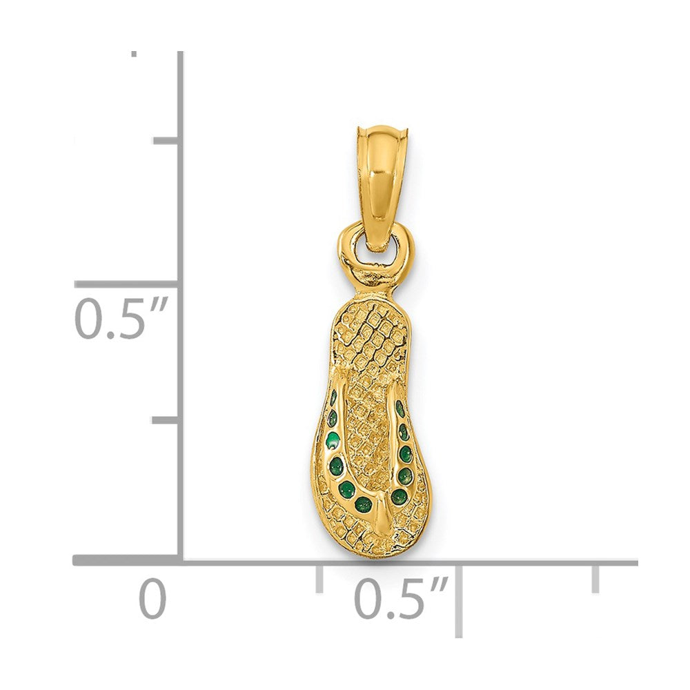 14k 3D W/ Green Enamel Single Flip-Flop Pendant
