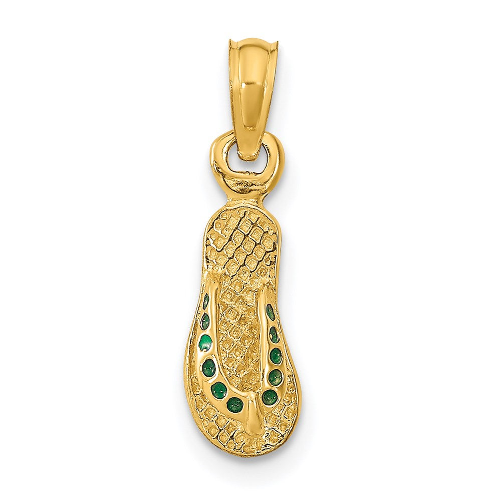 14k 3D W/ Green Enamel Single Flip-Flop Pendant