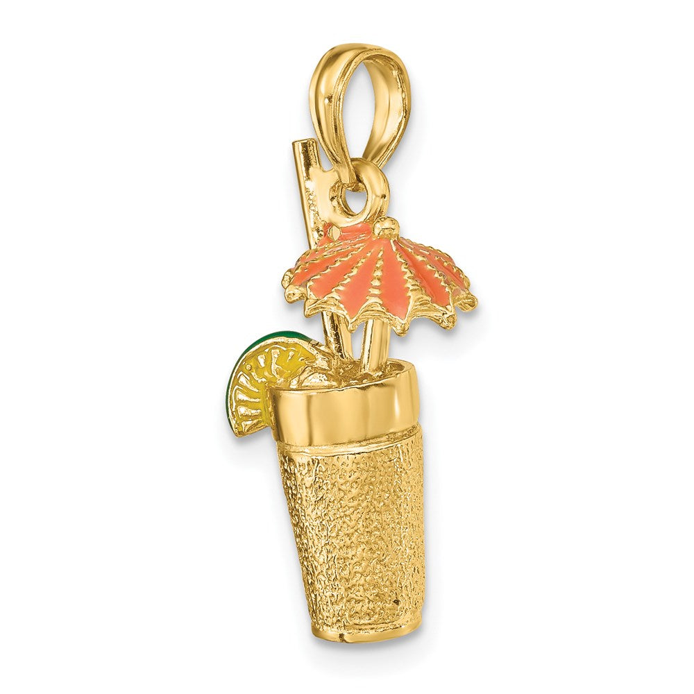 14K 3-D Cocktail Drink w/Orange Enamel Umbrella and Lime Charm
