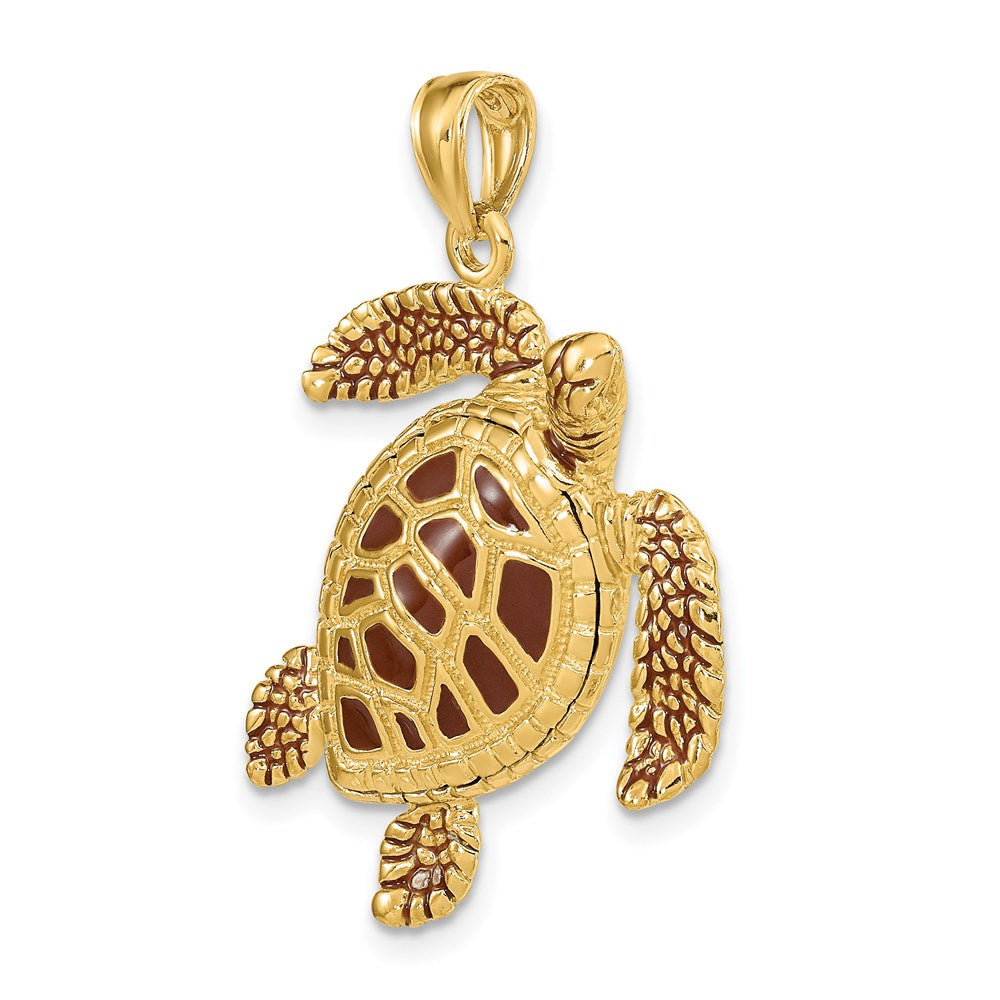 14K 3-D Brown Enamel Textured Sea Turtle Charm 5