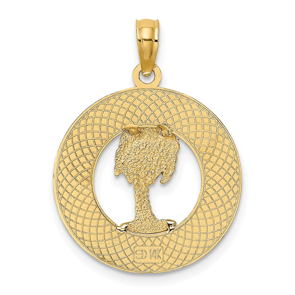 14K FLORIDA Enamel Palm Tree Circle Charm