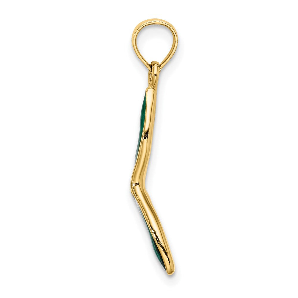 14K 3-D and Beveled W/Green Enamel Masquerade Mask Pendant