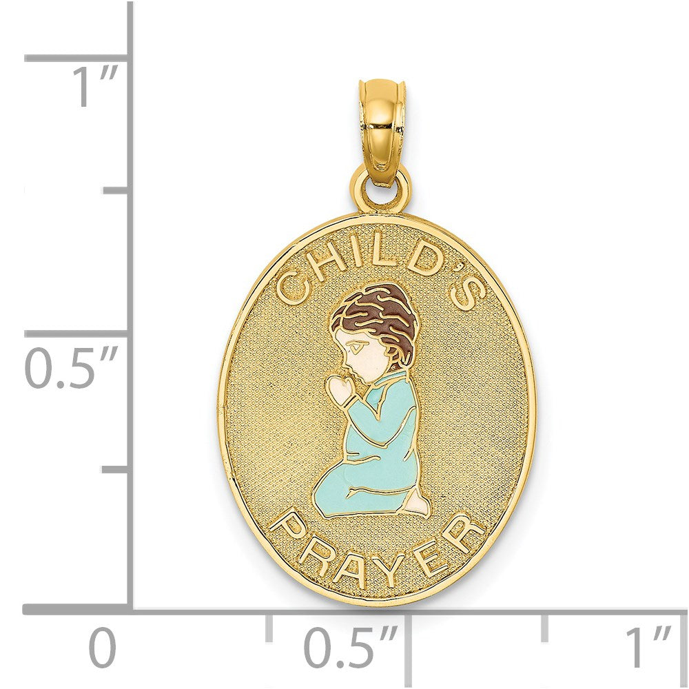 14k Enameled Reversible CHILDS PRAYER w/Boy Charm